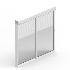 Baie coulissante en aluminium blanc avec volet roulant filaire l.180 x H. 215 cm Uw=2- Baie Vitrée Coulissante