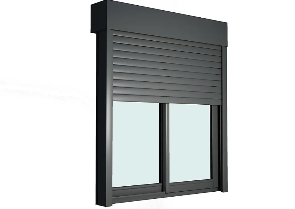 GoodHome Baie Vitrée Coulissante<Baie vitrée coulissante alu + volet roulant électrique gris - l.180 x h.215 cm - Uw 1,7