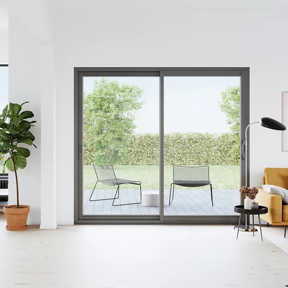 GoodHome Baie Vitrée Coulissante<Baie vitrée coulissante alu gris - l.240 x h.200 cm - Uw 1,7