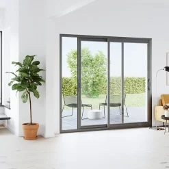 GoodHome Baie Vitrée Coulissante<Baie vitrée coulissante alu gris - l.240 x h.200 cm - Uw 1,7
