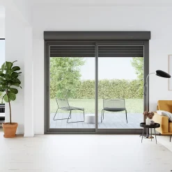 GoodHome Baie Vitrée Coulissante<Baie vitrée coulissante alu + volet roulant électrique gris - l.240 x h.215 cm - Uw 1,7