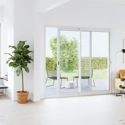 GoodHome Baie vitrée coulissante alu + volet roulant électrique blanc - l.240 x h.200 cm - Uw 1,7- Baie Vitrée Coulissante