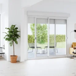 GoodHome Baie vitrée coulissante alu + volet roulant électrique blanc - l.240 x h.200 cm - Uw 1,7- Baie Vitrée Coulissante