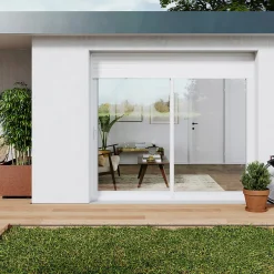 GoodHome Baie vitrée coulissante alu + volet roulant électrique blanc - l.240 x h.200 cm - Uw 1,7- Baie Vitrée Coulissante