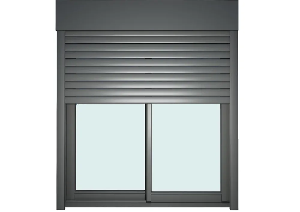 GoodHome Baie Vitrée Coulissante<Baie vitrée coulissante alu + volet roulant motorisé gris - l.240 x h.215 cm - Uw 1,7