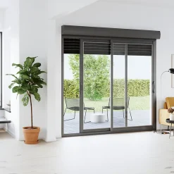 GoodHome Baie vitrée coulissante alu + volet roulant motorisé gris - l.180 x h.215 cm - Uw 1,7- Baie Vitrée Coulissante
