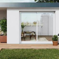 GoodHome Baie vitrée coulissante alu + volet roulant motorisé blanc - l.180 x h.215 cm - Uw 1,7- Baie Vitrée Coulissante