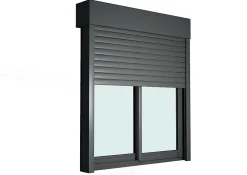 GoodHome Baie vitrée coulissante alu + volet roulant motorisé gris - l.240 x h.200 cm - Uw 1,7- Baie Vitrée Coulissante