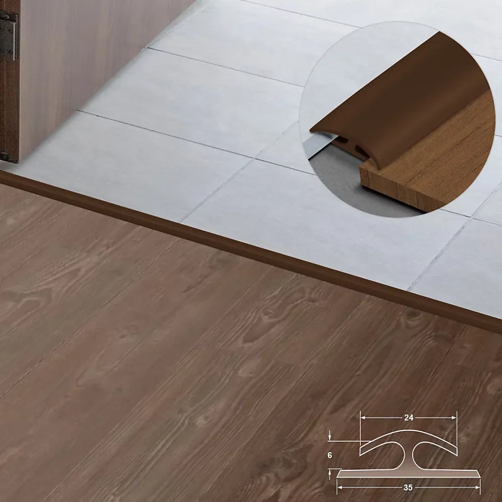 Floordirekt Barre De Seuil|Barre De Seuil<Barre de seuil étanche Double bordure PVC 24 x 35 mm Marron Longueur: 1 m