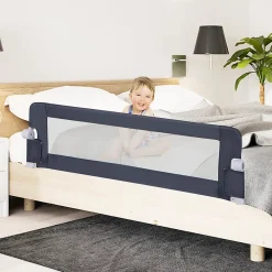 Giantex Barrière De Sécurité<Barriere de Lit Pliable et Portable avec Cadre en Metal,en Forme de T, avec Mecanisme a Double Bouton (Gris, 150 x 40 x 42 CM)