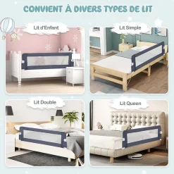 Giantex Barrière De Sécurité<Barriere de Lit Pliable et Portable avec Cadre en Metal,en Forme de T, avec Mecanisme a Double Bouton (Gris, 150 x 40 x 42 CM)