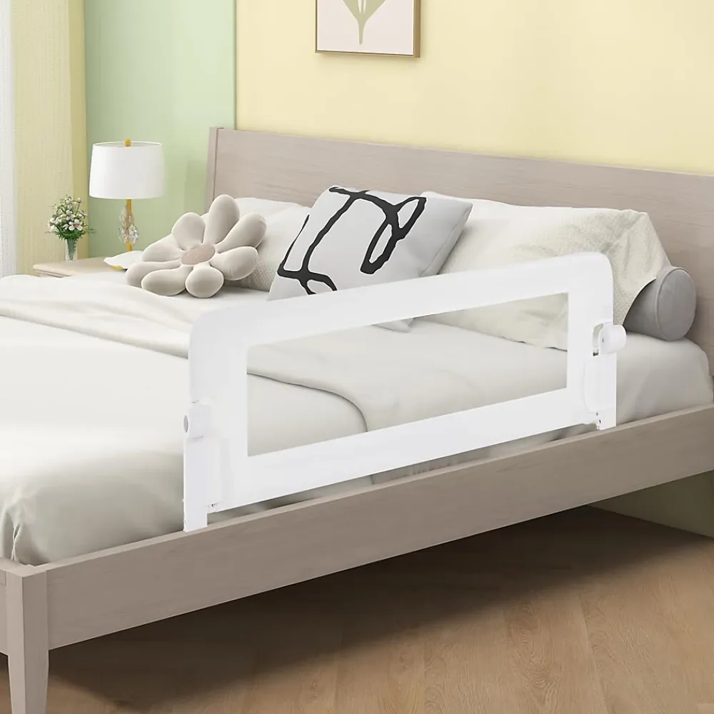 Giantex Barrière De Sécurité<Barriere de Lit Pliable et Portable avec Cadre en Metal , en Forme de T, avec Mecanisme a Double Bouton (Blanc, 120 x 40 x 42 CM)