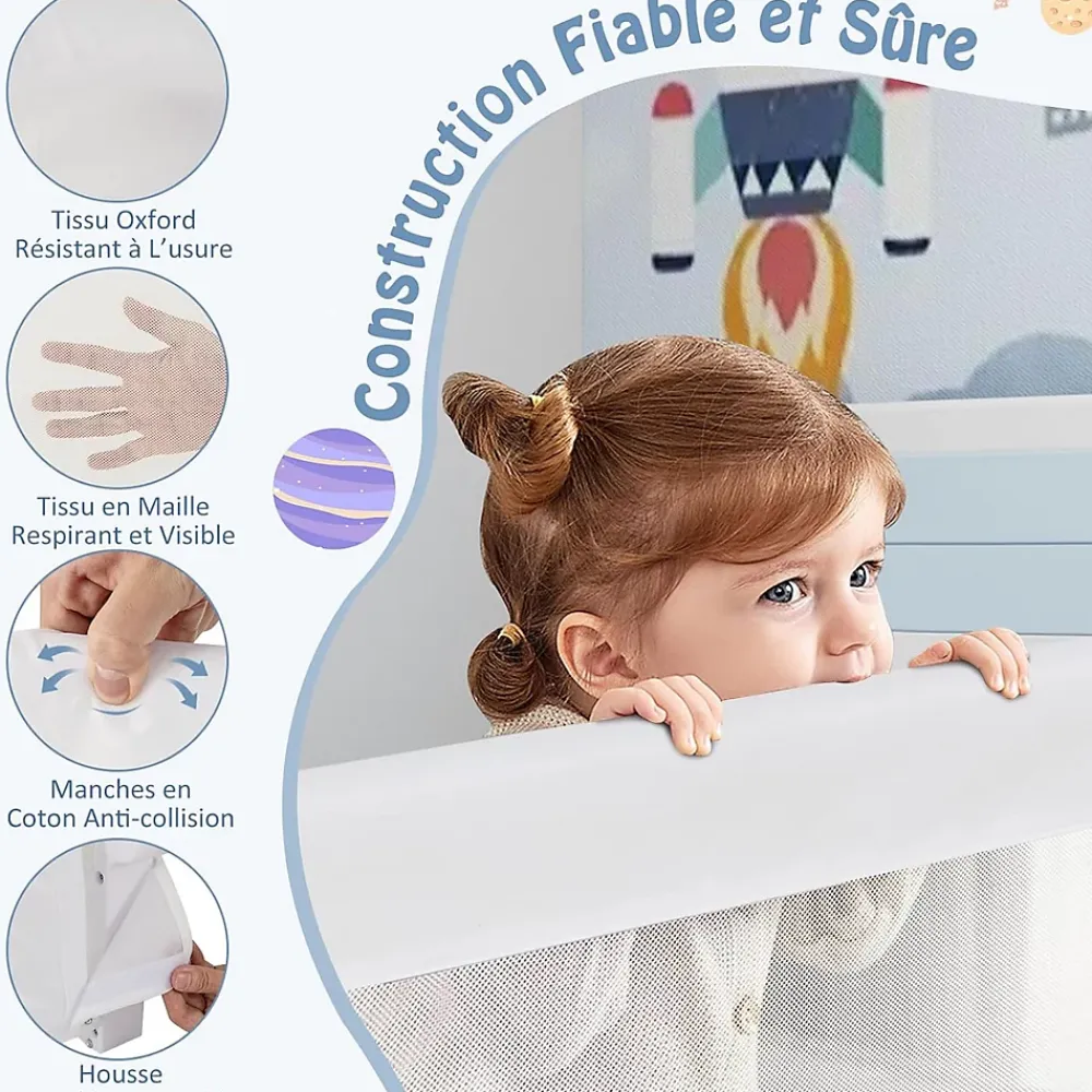 Giantex Barrière De Sécurité<Barriere de Lit Pliable et Portable avec Cadre en Metal , en Forme de T, avec Mecanisme a Double Bouton (Blanc, 120 x 40 x 42 CM)