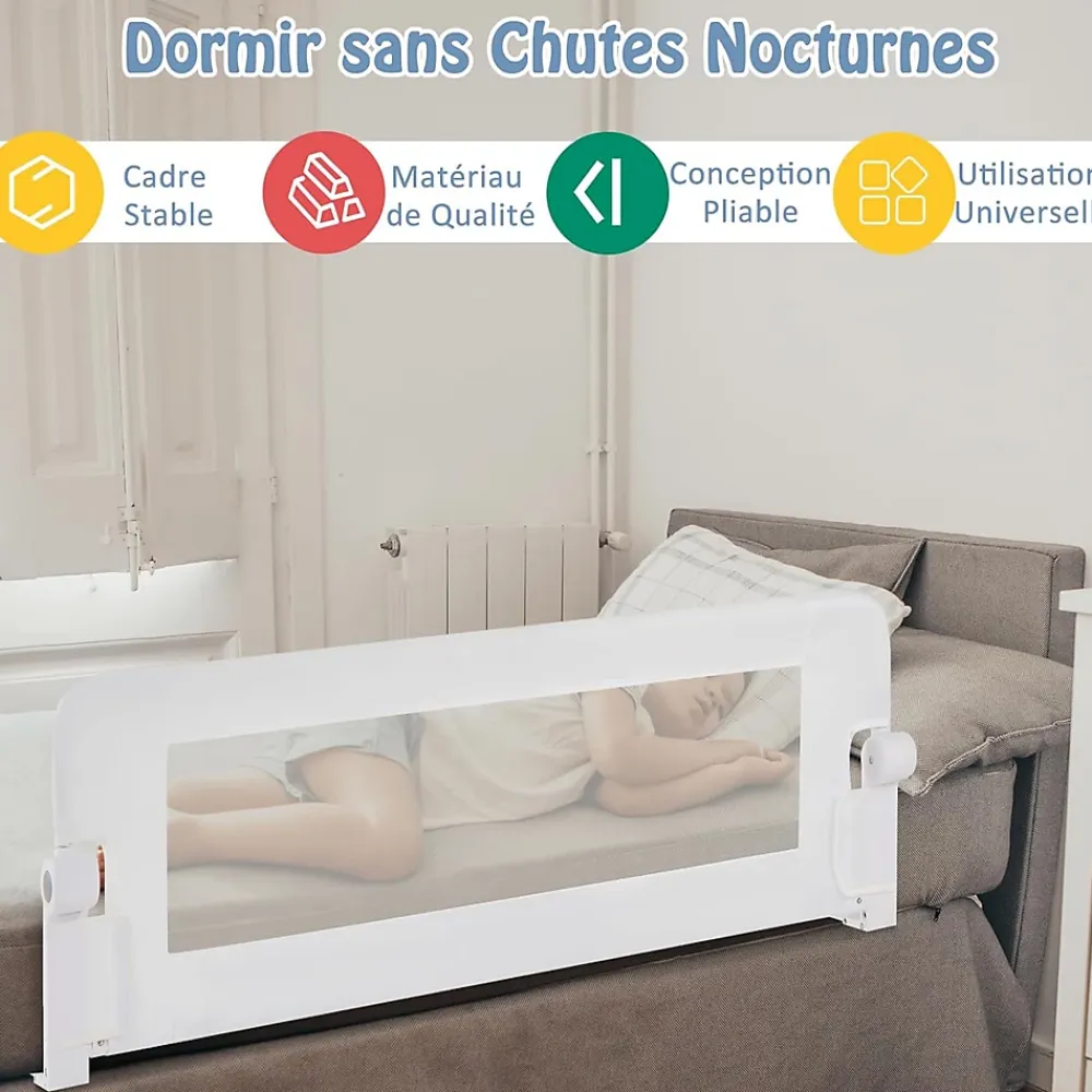 Giantex Barrière De Sécurité<Barriere de Lit Pliable et Portable avec Cadre en Metal , en Forme de T, avec Mecanisme a Double Bouton (Blanc, 120 x 40 x 42 CM)