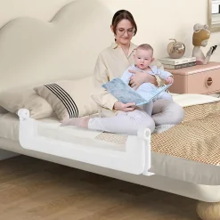 Giantex Barrière De Sécurité<Barriere de Lit Pliable et Portable avec Cadre en Metal , en Forme de T, avec Mecanisme a Double Bouton (Blanc, 120 x 40 x 42 CM)