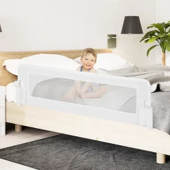 Giantex Barriere de Lit Pliable et Portable avec Cadre en Metal , en Forme de T, avec Mecanisme a Double Bouton (Blanc, 150 x 40 x 42 CM)- Barrière De Sécurité