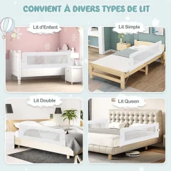 Giantex Barriere de Lit Pliable et Portable avec Cadre en Metal , en Forme de T, avec Mecanisme a Double Bouton (Blanc, 150 x 40 x 42 CM)- Barrière De Sécurité