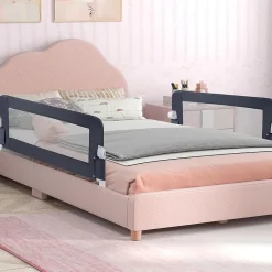 Giantex Barrière De Sécurité<Barriere de Lit Pliable et Portable avec Cadre en Metal, en Forme de T, avec Mecanisme a Double Bouton (Gris, 120 x 40 x 42 CM)