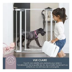 Dreambaby Barriere de sécurité a panneau transparent - - Fonction maintien en position ouverte- Bas anti-chute - Blanc- Barrière De Sécurité