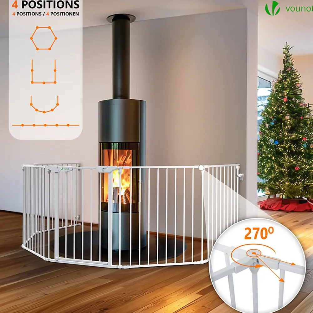 Vounot Barriere de securite cheminee pliable 3.75M 6 panneaux blanc- Barrière De Sécurité