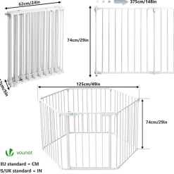 Vounot Barriere de securite cheminee pliable 3.75M 6 panneaux blanc- Barrière De Sécurité