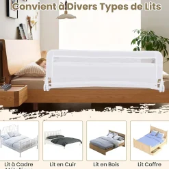 Giantex Barriere de Securite Enfant 120 cm, Barrière de Lit Bébé Rabattable avec Cadre en Métal, Housse Amovible, Blanc- Barrière De Sécurité