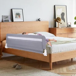 Giantex Barrière De Sécurité<Barriere de Securite Enfant 120 cm, Barrière de Lit Bébé Rabattable avec Cadre en Métal, Housse Amovible, Gris