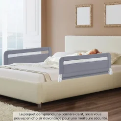 Giantex Barriere de Securite Enfant 100 cm, Barrière de Lit Bébé Rabattable avec Cadre en Métal, Housse Amovible, Gris- Barrière De Sécurité