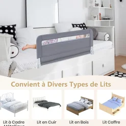 Giantex Barriere de Securite Enfant 100 cm, Barrière de Lit Bébé Rabattable avec Cadre en Métal, Housse Amovible, Gris- Barrière De Sécurité