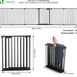 Vounot Barriere de securite Grande Version 3.6M 6 Panneaux noire- Barrière De Sécurité