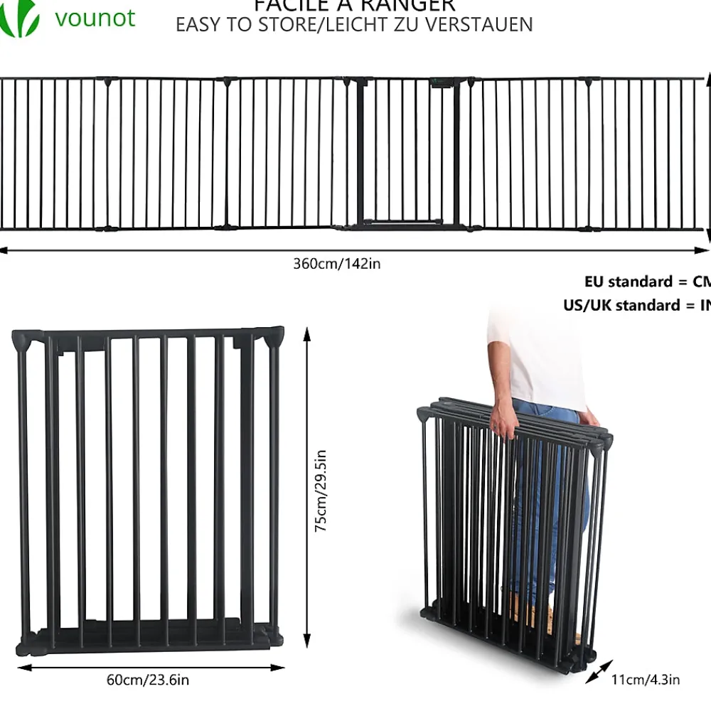Vounot Barriere de securite Grande Version 3.6M 6 Panneaux noire- Barrière De Sécurité