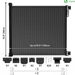 Vounot Barriere de securite retractable 180cm noir- Barrière De Sécurité