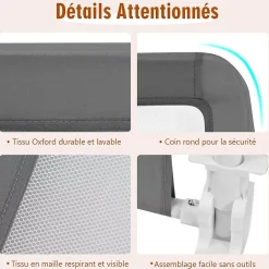 Giantex Barrière De Sécurité<Barrière de Lit pour Bébé Garde Corps de lit Système de Sécurité Ancrage Renforcé Gris