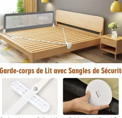 Giantex Barrière De Sécurité<Barrière de Lit pour Bébé Garde Corps de lit Système de Sécurité Ancrage Renforcé Gris