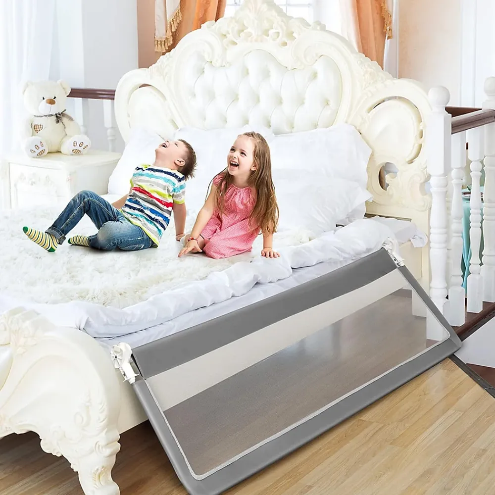 Giantex Barrière De Sécurité<Barrière de Lit pour Bébé Garde Corps de lit Système de Sécurité Ancrage Renforcé Gris