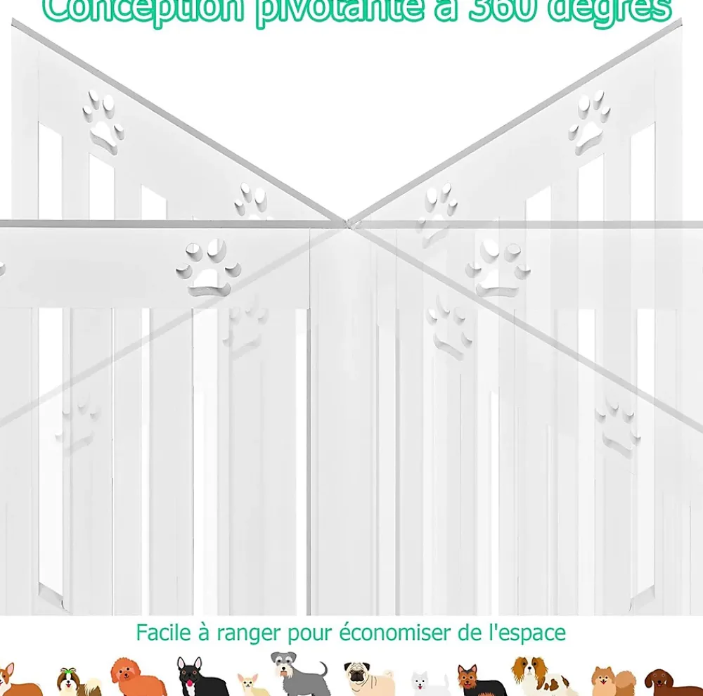 Giantex Barrière De Sécurité<Barrière de Protection pour Chien Pliable Grille de Sécurité Pivotante par Charnière Barrière de Sécurité pour Animaux Blanc