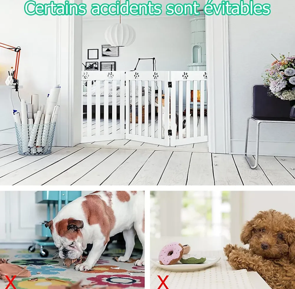 Giantex Barrière De Sécurité<Barrière de Protection pour Chien Pliable Grille de Sécurité Pivotante par Charnière Barrière de Sécurité pour Animaux Blanc