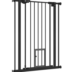 PawHut Barrière de sécurité animaux réglable L.74-80 cm porte double verrouillage petite porte sans perçage- Barrière De Sécurité