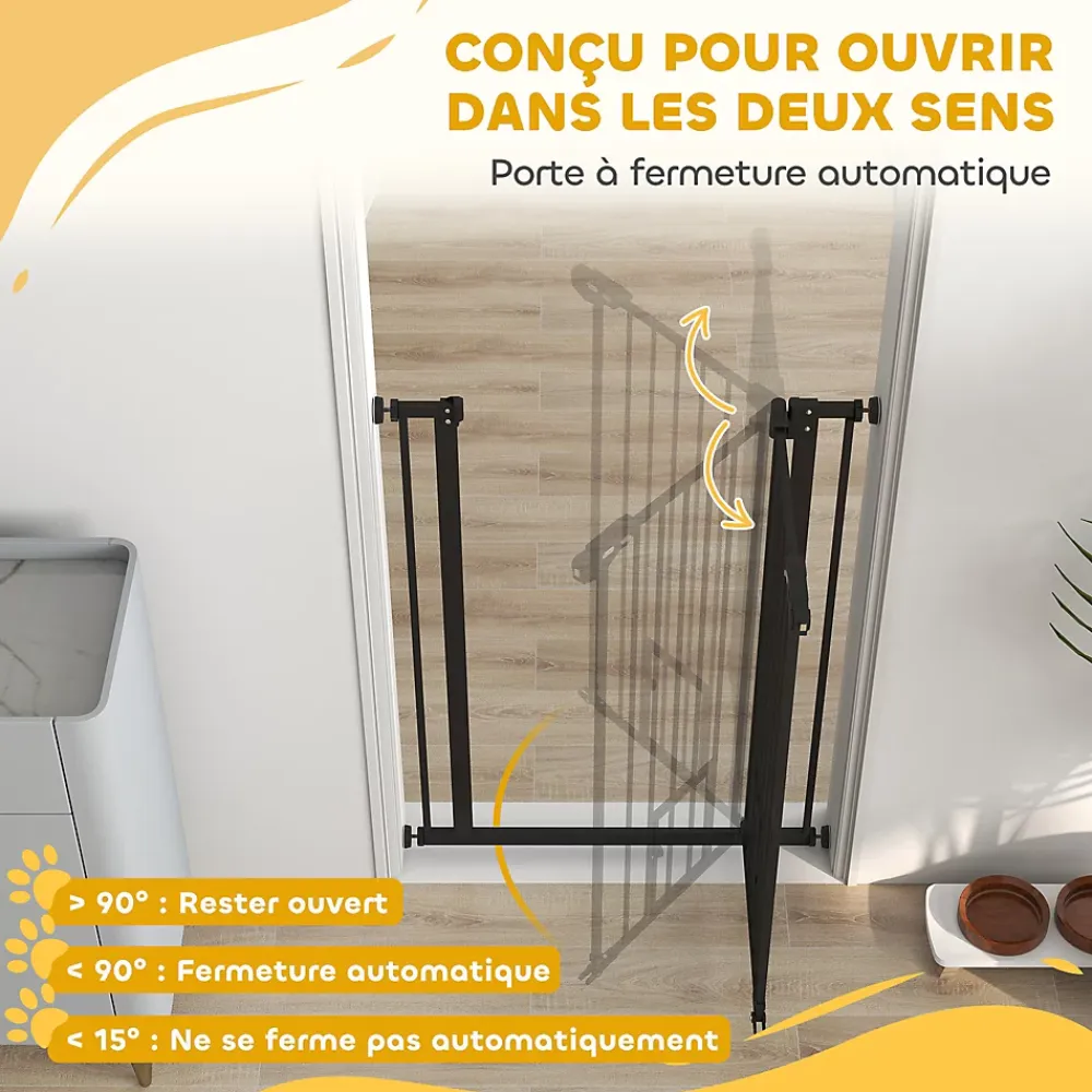 PawHut Barrière de sécurité animaux réglable L.74-80 cm porte double verrouillage petite porte sans perçage- Barrière De Sécurité