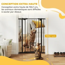 PawHut Barrière de sécurité animaux réglable L.74-80 cm porte double verrouillage petite porte sans perçage- Barrière De Sécurité