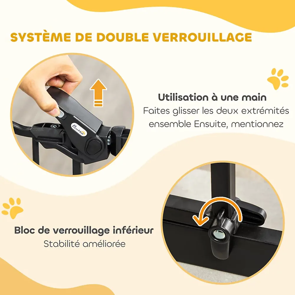 PawHut Barrière de sécurité animaux réglable L.74-80 cm porte double verrouillage petite porte sans perçage- Barrière De Sécurité