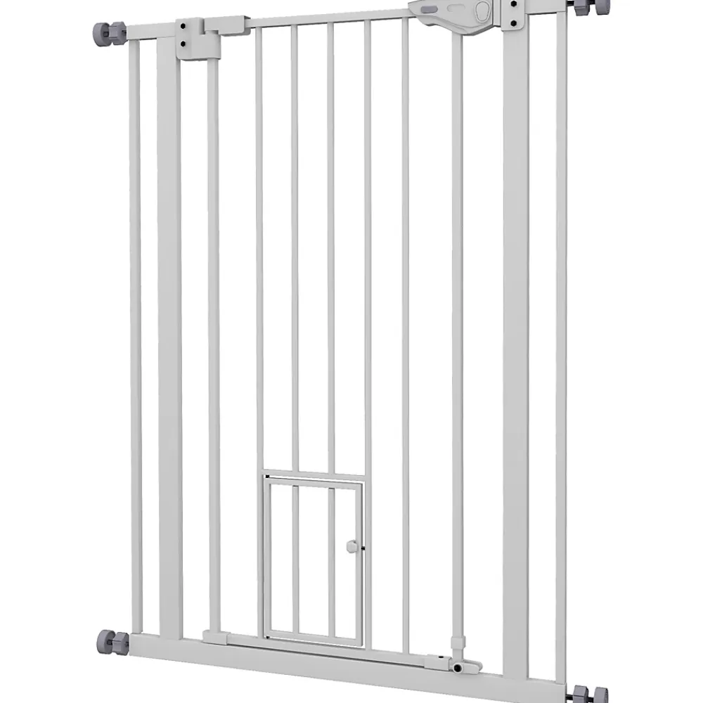 PawHut Barrière de sécurité animaux réglable L.74-80 cm porte double verrouillage petite porte sans perçage- Barrière De Sécurité