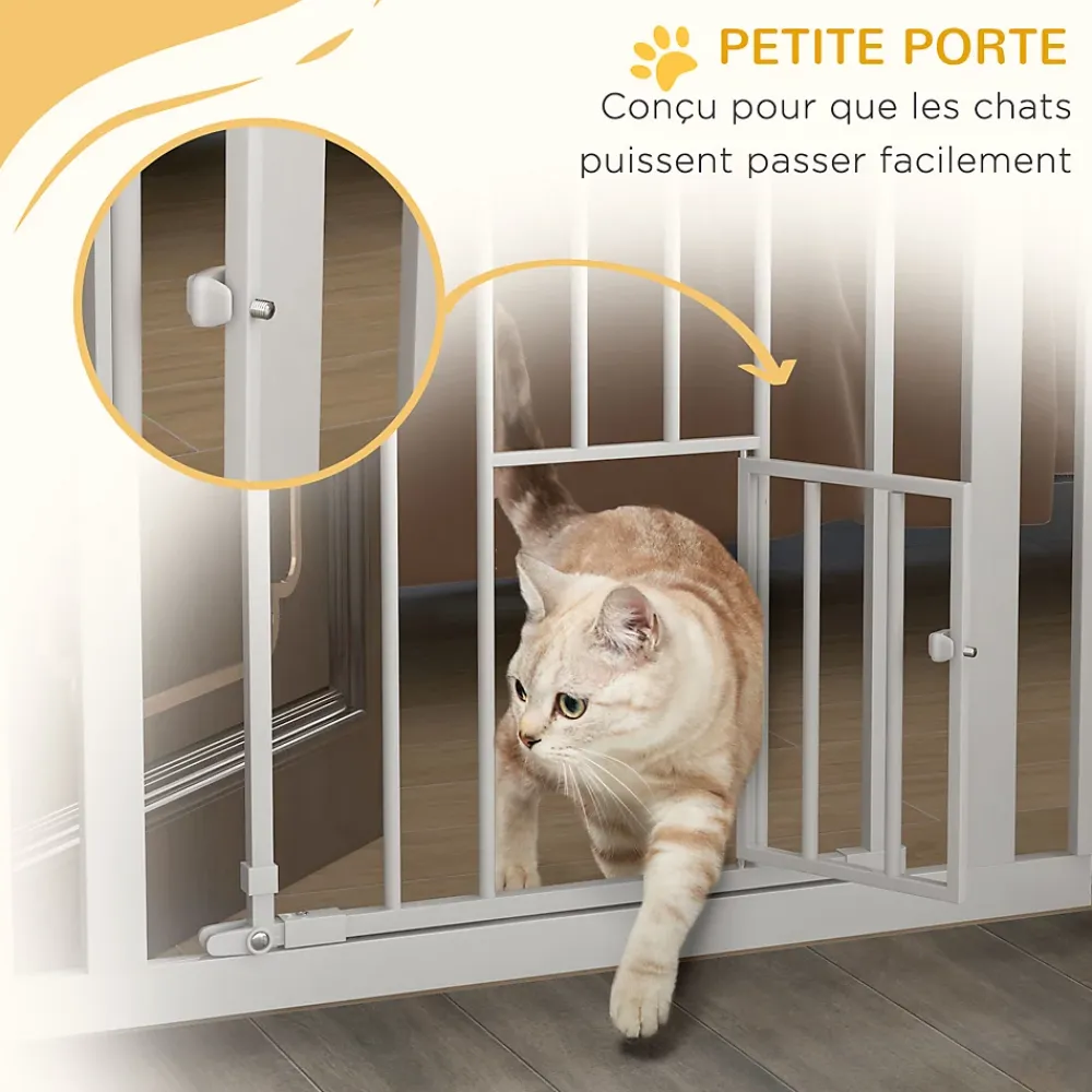 PawHut Barrière de sécurité animaux réglable L.74-80 cm porte double verrouillage petite porte sans perçage- Barrière De Sécurité