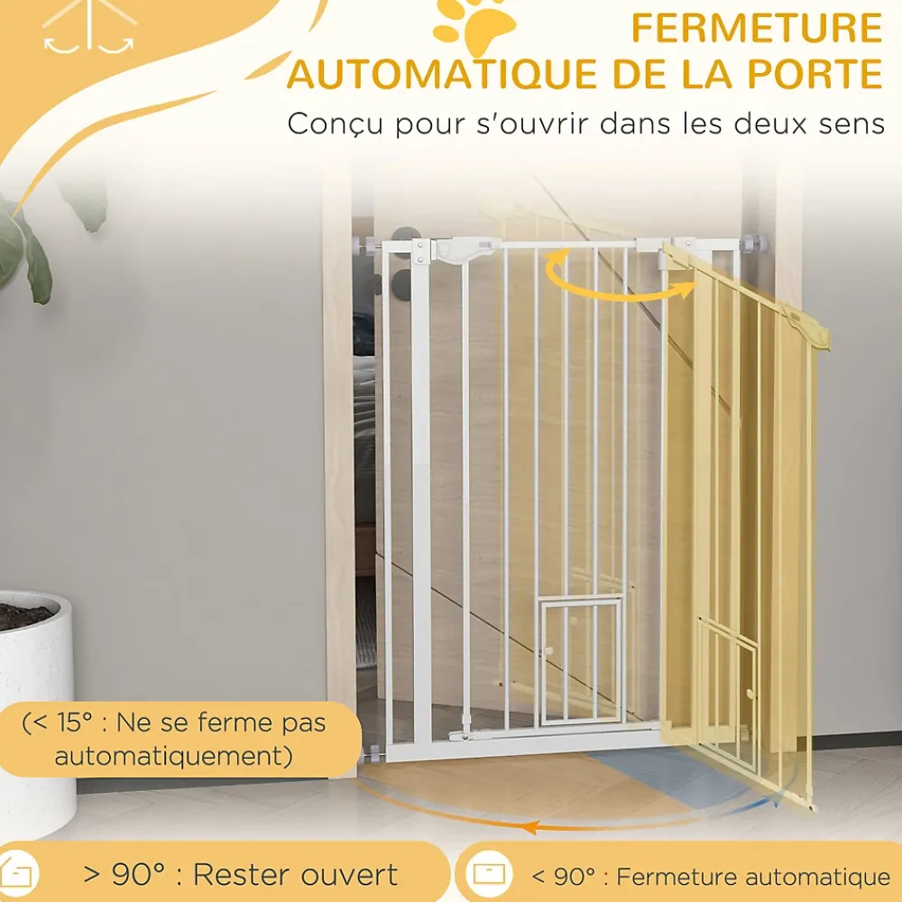 PawHut Barrière de sécurité animaux réglable L.74-80 cm porte double verrouillage petite porte sans perçage- Barrière De Sécurité