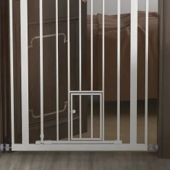 PawHut Barrière de sécurité animaux réglable L.74-80 cm porte double verrouillage petite porte sans perçage- Barrière De Sécurité