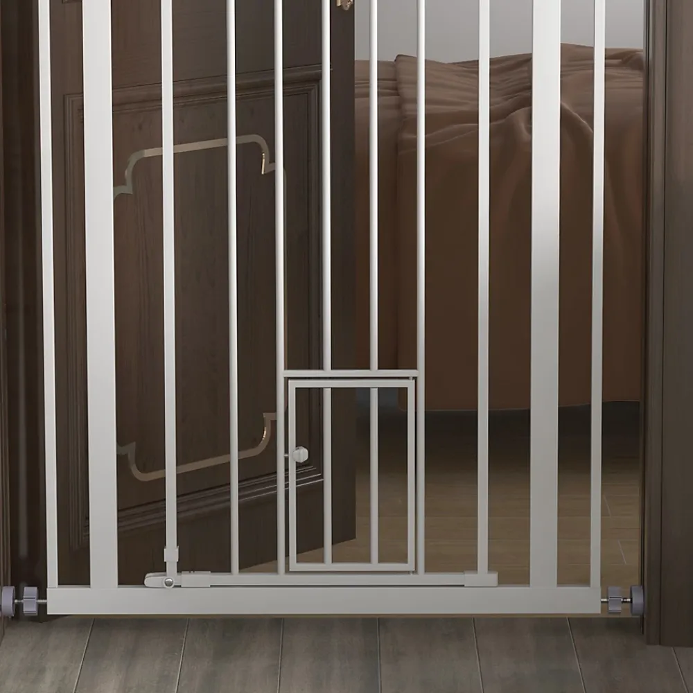 PawHut Barrière de sécurité animaux réglable L.74-80 cm porte double verrouillage petite porte sans perçage- Barrière De Sécurité