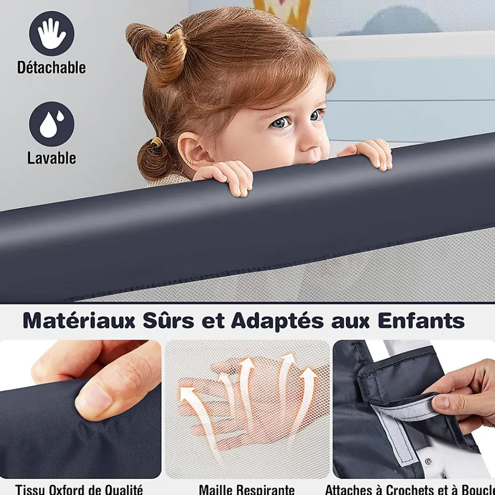 Giantex Barrière de Sécurité Enfant Lit, Barrière de Lit Enfant Bébé Pliable avec Mousse Souple, Gris, 105 x 40 x 42 CM- Barrière De Sécurité