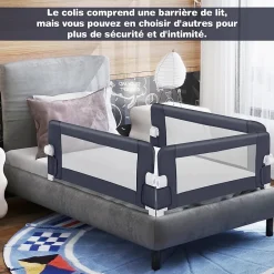 Giantex Barrière de Sécurité Enfant Lit, Barrière de Lit Enfant Bébé Pliable avec Mousse Souple, Gris, 105 x 40 x 42 CM- Barrière De Sécurité