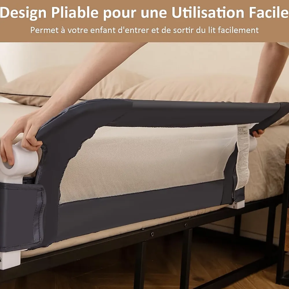 Giantex Barrière de Sécurité Enfant Lit, Barrière de Lit Enfant Bébé Pliable avec Mousse Souple, Gris, 105 x 40 x 42 CM- Barrière De Sécurité