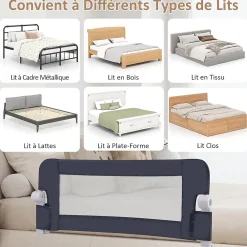 Giantex Barrière de Sécurité Enfant Lit, Barrière de Lit Enfant Bébé Pliable avec Mousse Souple, Gris, 105 x 40 x 42 CM- Barrière De Sécurité